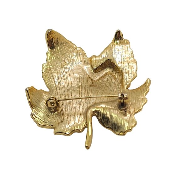 Vintage Autumn Leaf Brooch Green Glitter Enamel Gold Tone - Picture 8 of 10